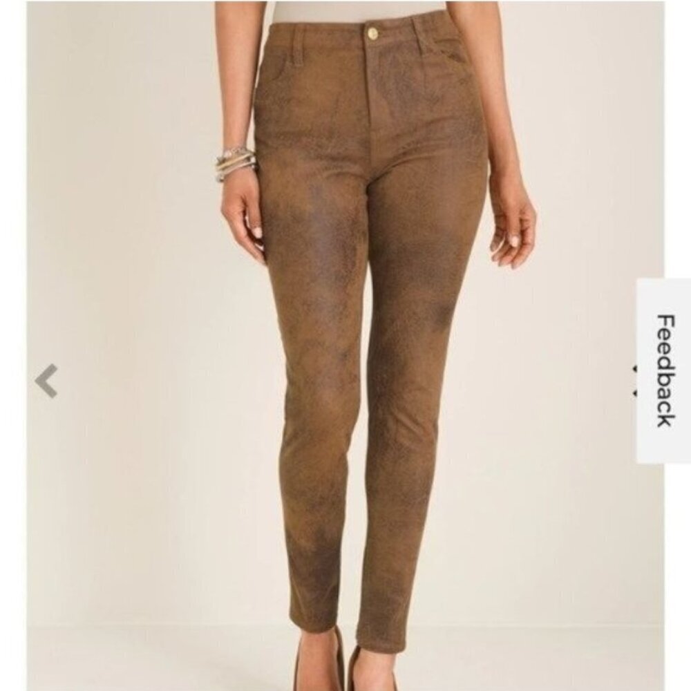 NWT Chico's Faux-Suede Worn Luggage Slim Pants - Picture 3 of 4